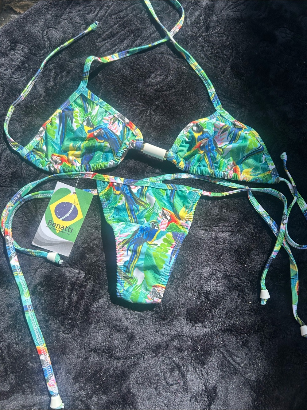 Girls' Tropical Green Parrot String Bikini - Kids Swim
